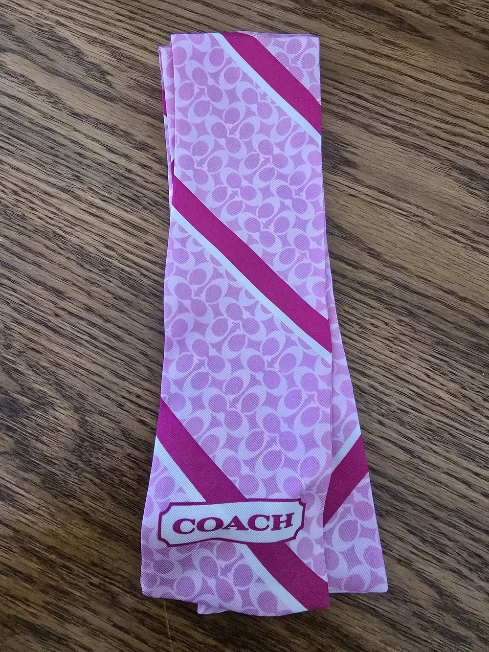 Coach Pink Signature Silk Twilly with Magenta Stripes Y2k
